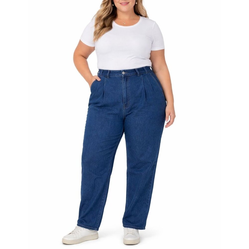 Calvin Klein Womens High-Waisted Tapered-Leg Denim Jeans Size 14 Medium Wash New